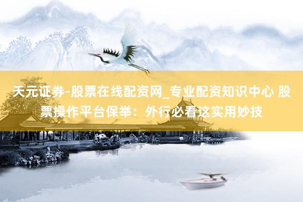 天元证券-股票在线配资网_专业配资知识中心 股票操作平台保举：外行必看这实用妙技