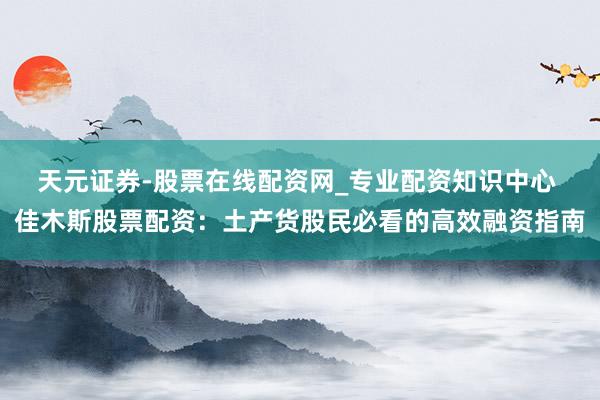 天元证券-股票在线配资网_专业配资知识中心 佳木斯股票配资：土产货股民必看的高效融资指南
