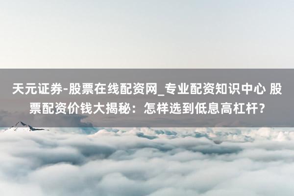 天元证券-股票在线配资网_专业配资知识中心 股票配资价钱大揭秘：怎样选到低息高杠杆？