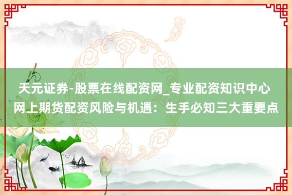 天元证券-股票在线配资网_专业配资知识中心 网上期货配资风险与机遇：生手必知三大重要点