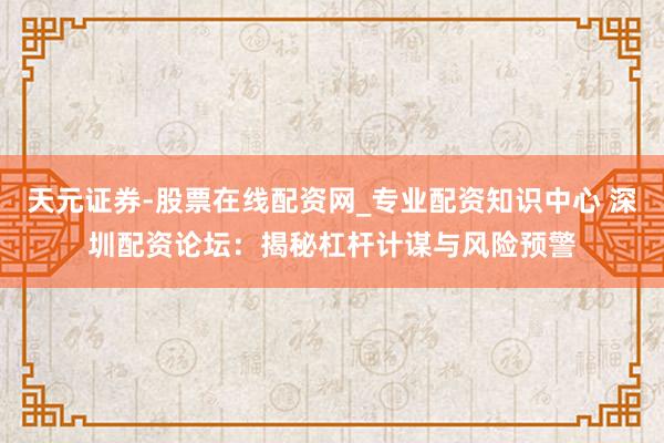 天元证券-股票在线配资网_专业配资知识中心 深圳配资论坛：揭秘杠杆计谋与风险预警