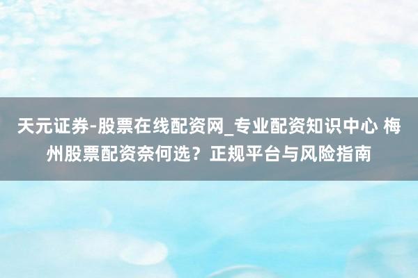 天元证券-股票在线配资网_专业配资知识中心 梅州股票配资奈何选？正规平台与风险指南