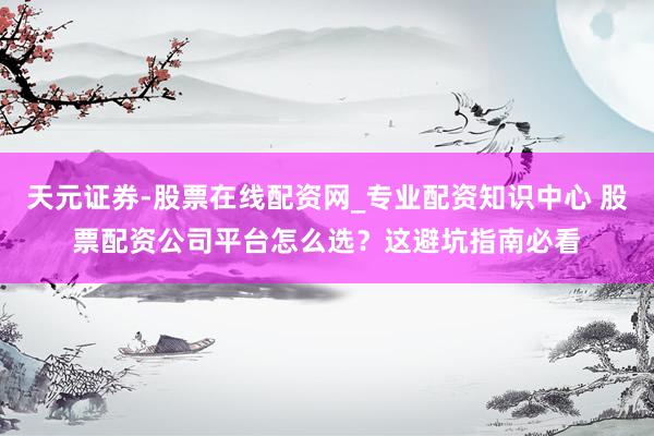 天元证券-股票在线配资网_专业配资知识中心 股票配资公司平台怎么选？这避坑指南必看