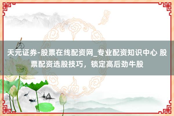 天元证券-股票在线配资网_专业配资知识中心 股票配资选股技巧，锁定高后劲牛股