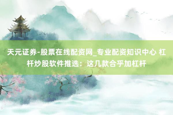 天元证券-股票在线配资网_专业配资知识中心 杠杆炒股软件推选：这几款合乎加杠杆