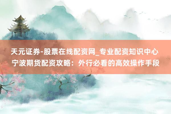 天元证券-股票在线配资网_专业配资知识中心 宁波期货配资攻略：外行必看的高效操作手段